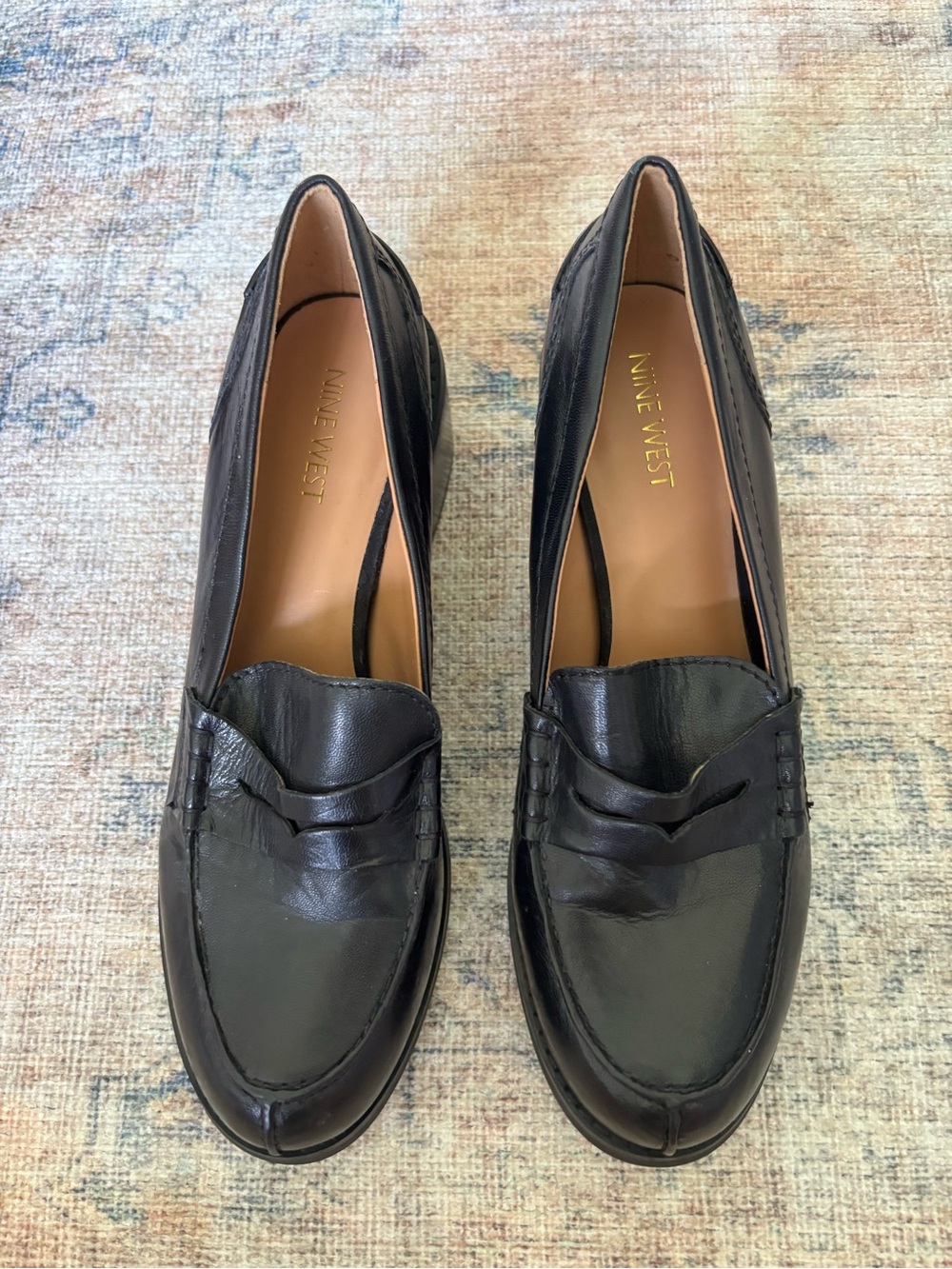 Nine West Black Leather Penny Loafers for Women - Picture 4 of 16
